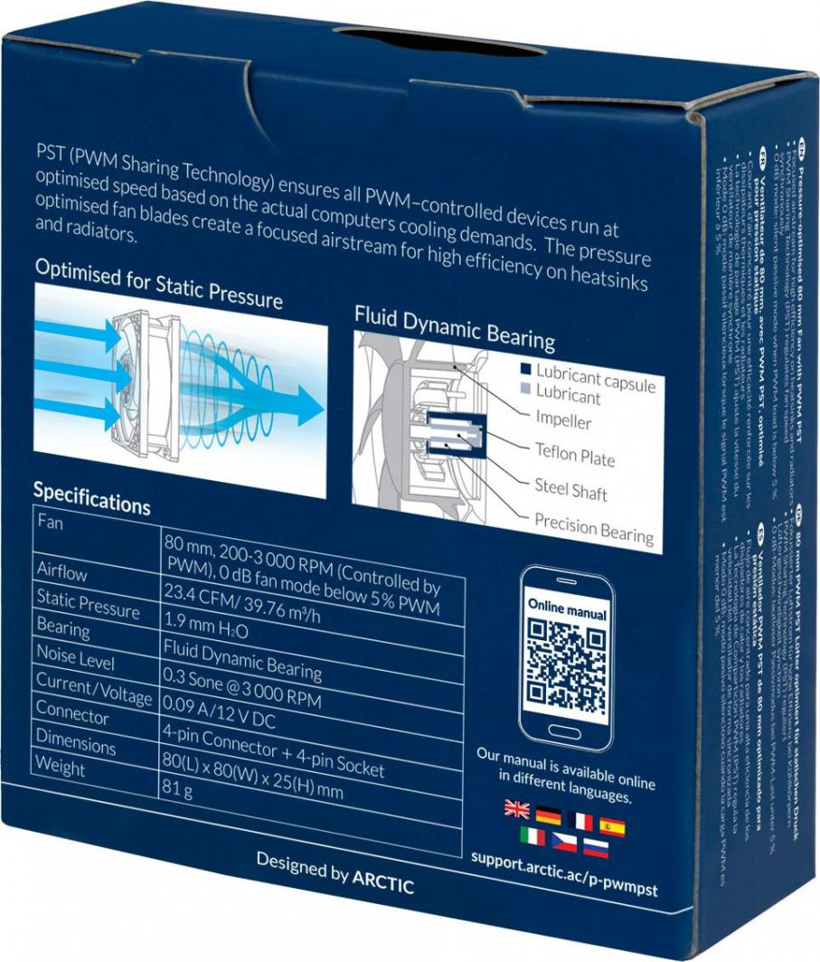 Ftohës Arctic P8 PWM PST, 80 mm, i zi