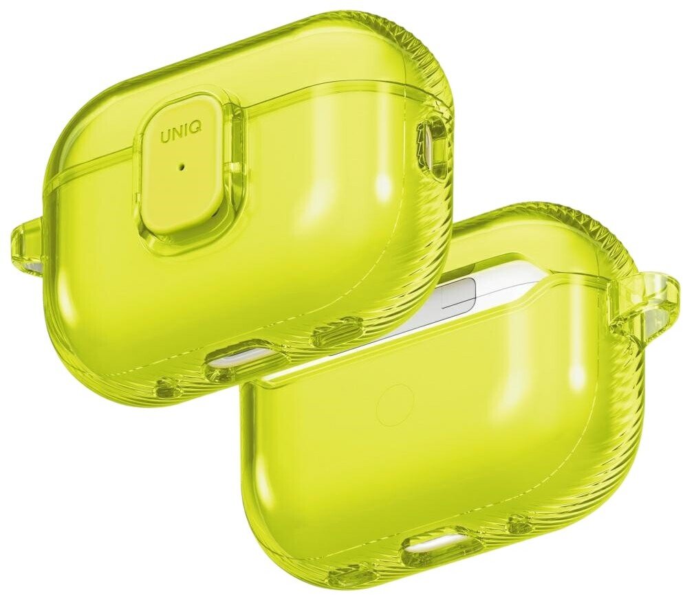 Mbulesë UNIQ GLASE për AirPods Pro 3, ultra transparente, mbyllje Spring Lock, jeshile e çelët