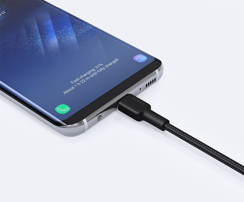 Kabllo Aukey, USB A / USB C, 0.9 m, e zezë