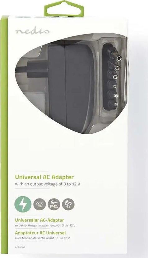 Адаптер за струја Недис, 27W, 2.25A, црн