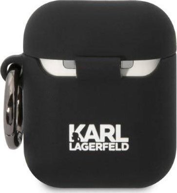 Mbështjellës Karl Lagerfeld KLA2RUNCHK për Apple AirPods 1/2, silikon, dizajn Choupette Head 3D, i zi
