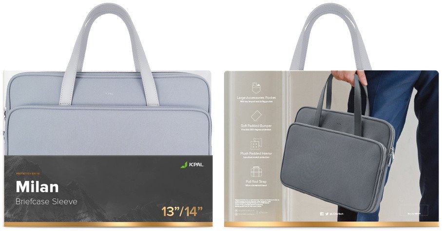 Çantë laptopi JCPal Milan Briefcase Sleeve, 13-14", rezistente ndaj ujit, gri agat