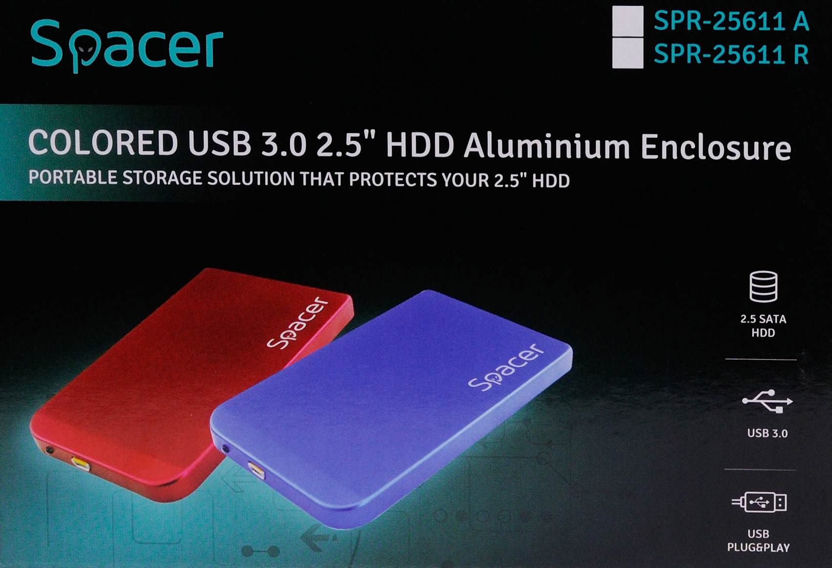 Kuti e jashtme për disk Spacer SPR-25611R, 2.5", USB 3.0, e zezë