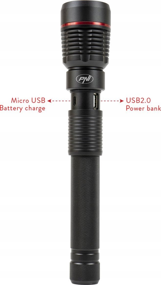 Dritë dore PNI Adventure F450, 1500 lm, 4400 mAh, alumini, e zezë