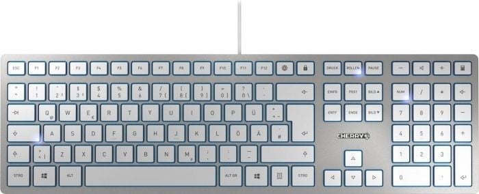 Tastierë CHERRY KC 6000 SLIM, me kabllo USB, ultra e hollë, argjend e bardhë