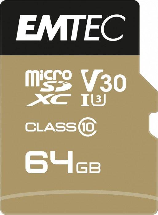 Kartë memorie microSD Emtec Speedin, 64GB, Class 10 U3, me adapter