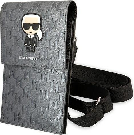Çantë krahu Karl Lagerfeld Ikonik Karl Monogram Patch, për telefon, argjendtë