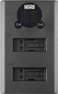 Karikues dykanalësh për kamera Newell DL-USB-C, për bateri AABAT-001, i zi