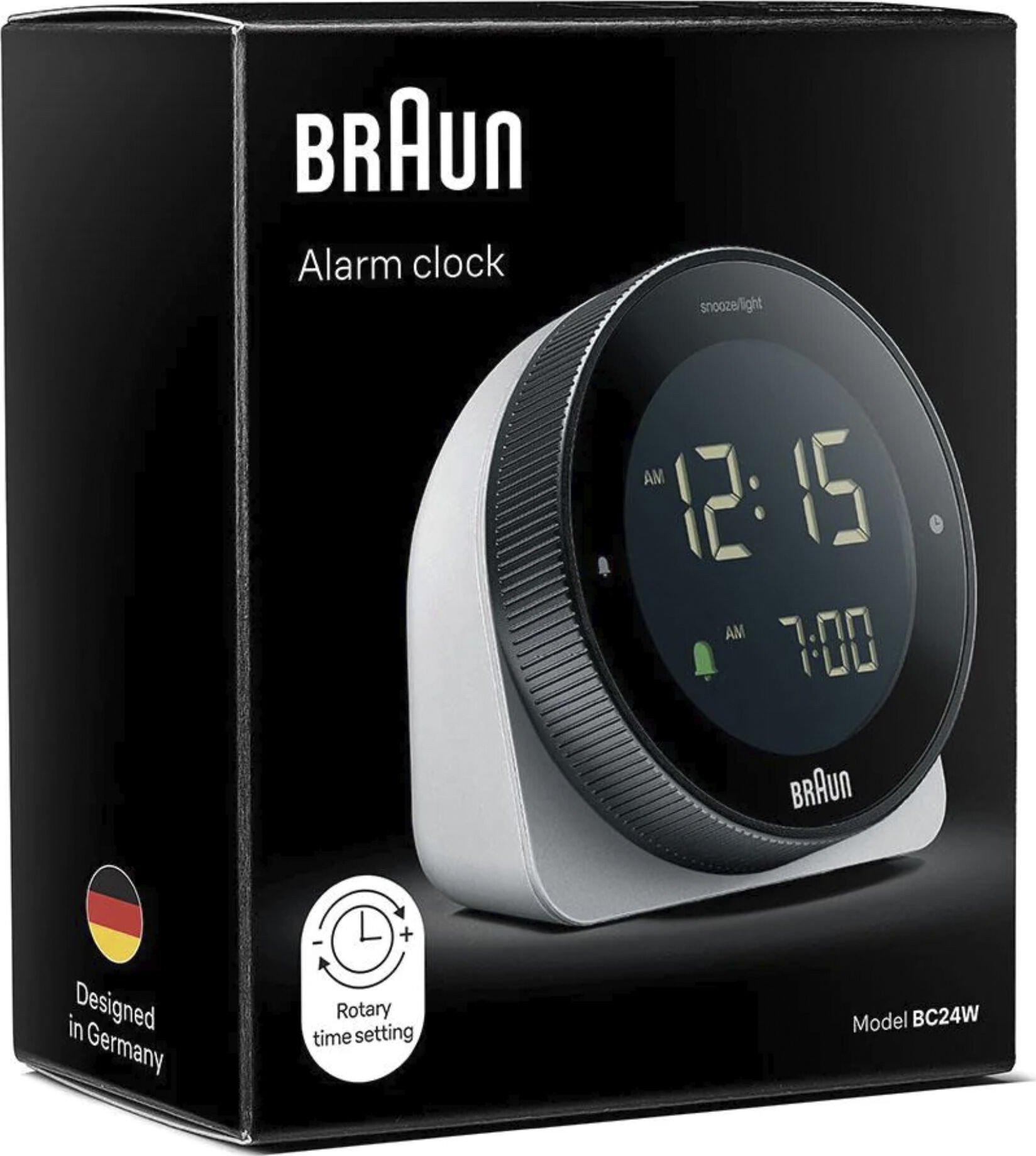 Ora me alarm Braun BC24W, ekran LCD, alarm me snooze, e bardhë