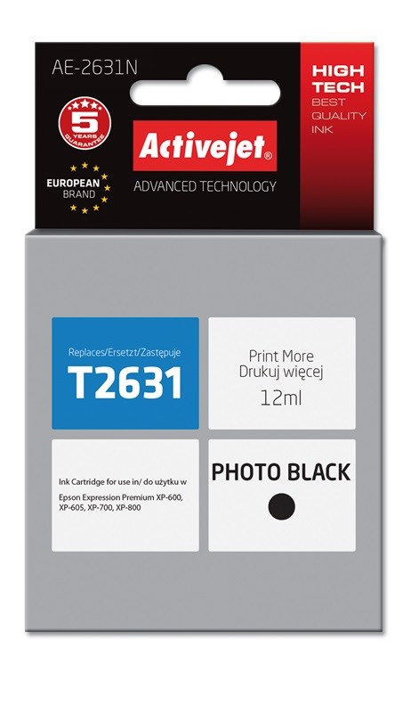 Ngjyrë për printer Activejet AE-2631N (zëvendësim për Epson 26 T2631), 12 ml, e zezë