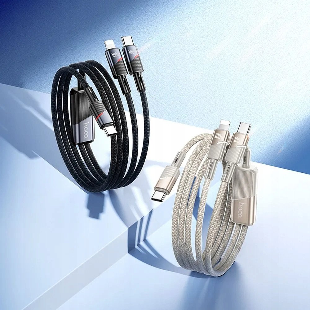 Кабел за полнење HOCO U139 2во1, USB C во Lightning USB C, 100W, 1.2m, црна