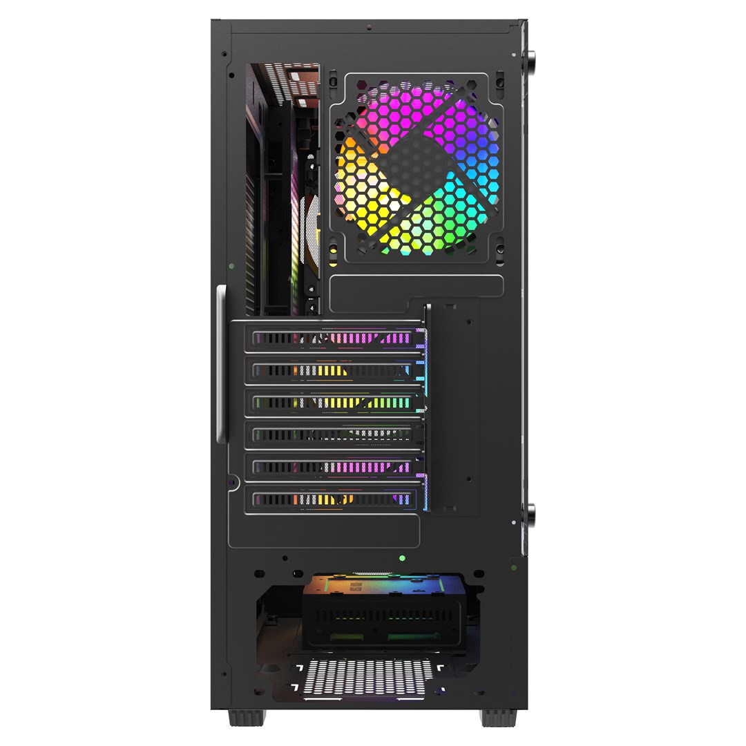 Kuti kompjuteri Savio Noctis Flow X1 RGB, ATX, 4 ventilatorë RGB, e zezë