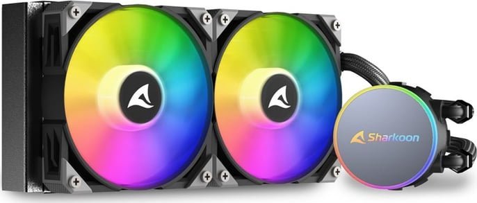 Ладилник за вода за процесор Sharkoon S70 RGB, радијатор 240 mm, два RGB вентилатори, црн
