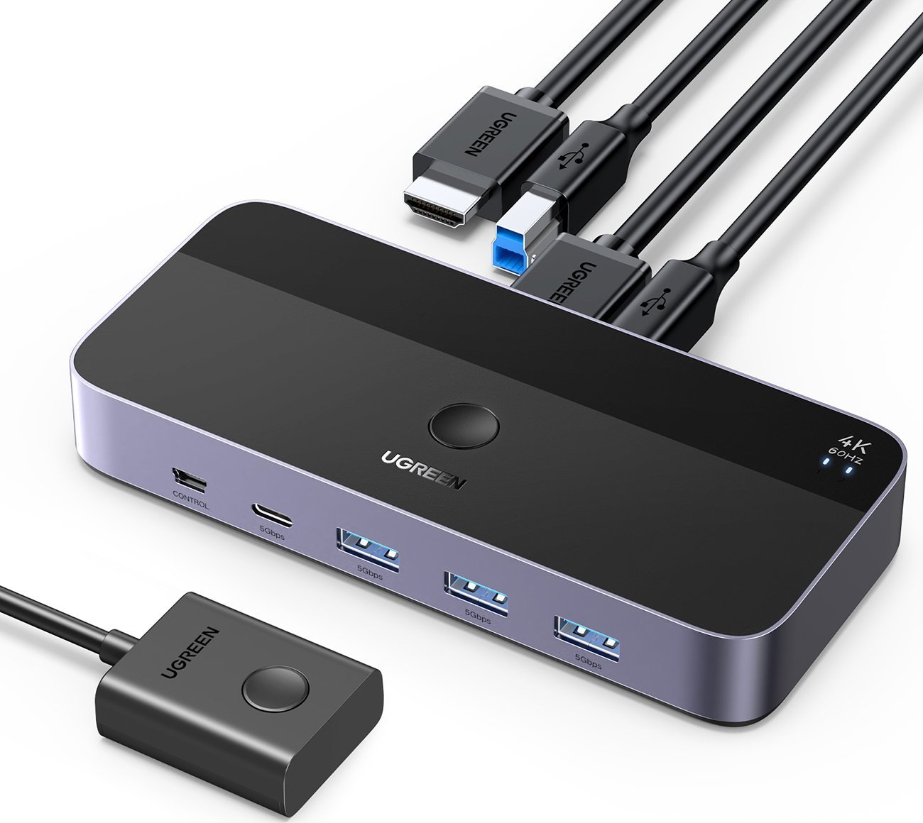 Ndërrues KVM Ugreen CM664, 2 PC në 1 monitor, 4 porta USB 3.0, 4K 60Hz