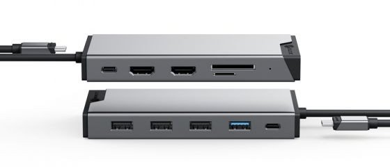 Dok universal Vention Mini Dock DV2, 12 në 1, kompakt, gri