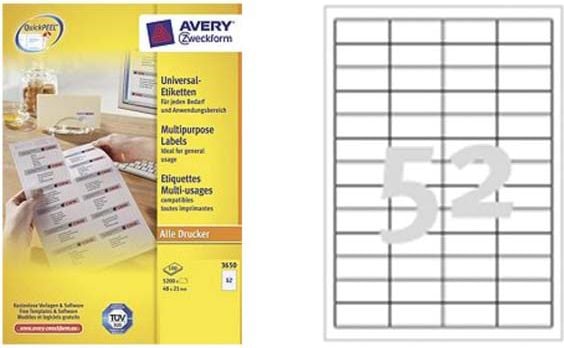 Etiketa vetëngjitëse Avery Zweckform 3650, 48 x 21 mm, ngjitës i qëndrueshëm, të bardha
