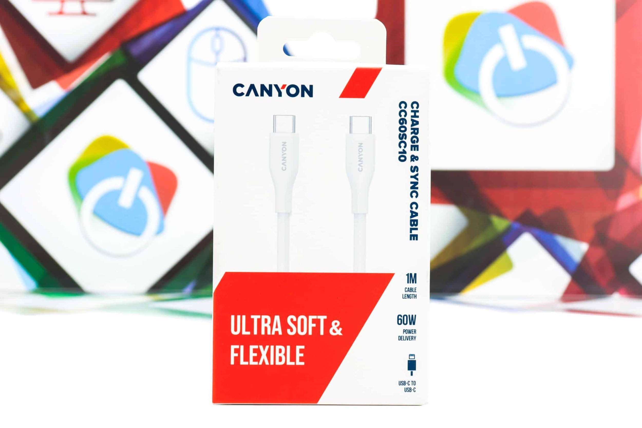 Kabllo USB Canyon CC60SC10, USB C në USB C, 60W, 1m, e bardhë