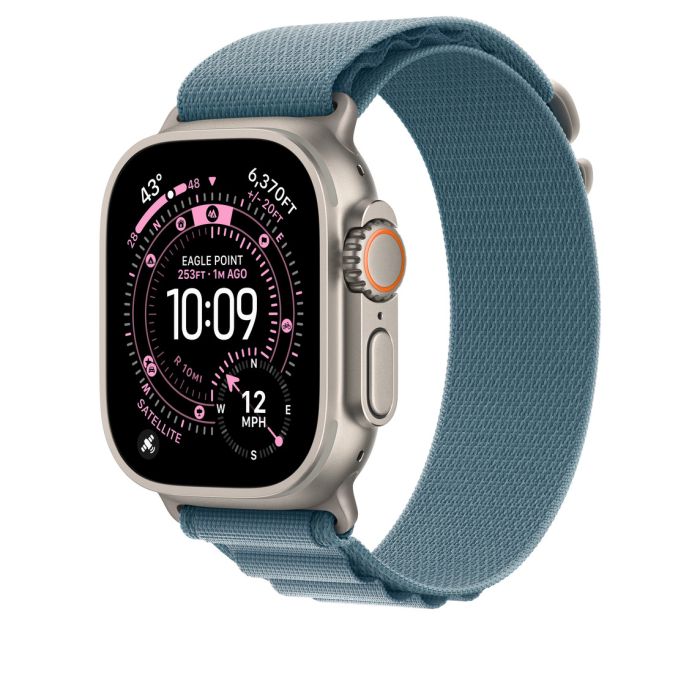 Apple Watch 49mm Loop, Light Blue Alpine Loop, Medium, Natural Titanium Finish