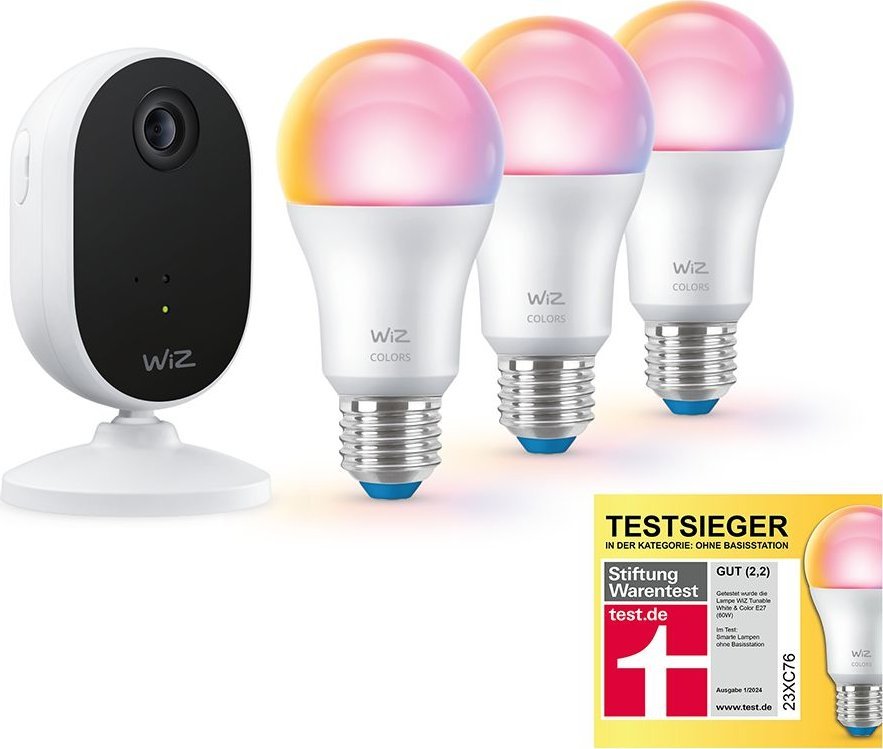 Set sigurie smart WiZ Indoor, kamerë 1080p, 3 llamba E27, i bardhë