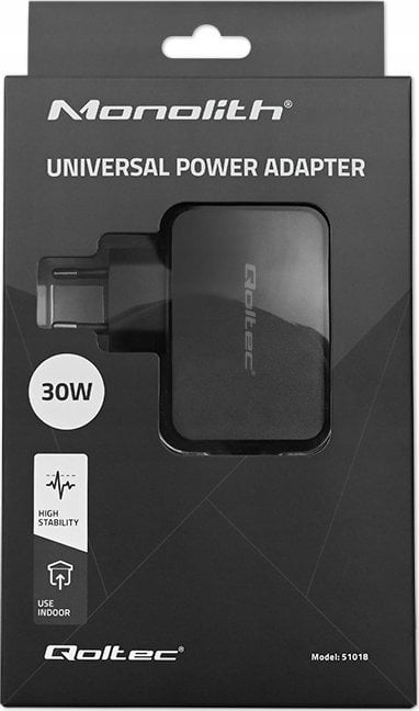 Karikues universal laptop Qoltec, 30W, 8 konektorë, i zi