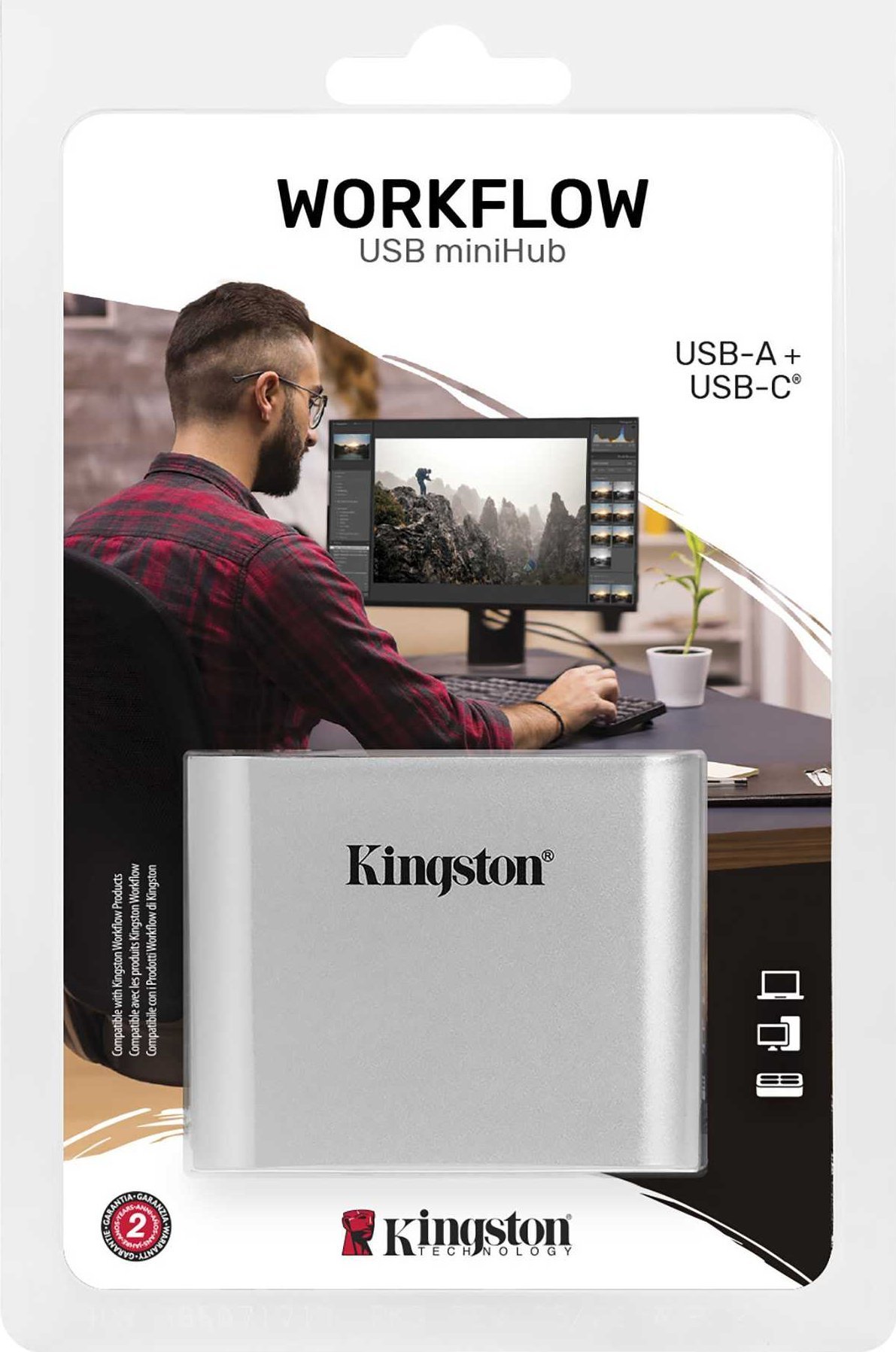 Mini hub Kingston Workflow 5G, USB 3.2 Gen 1, USB A dhe USB C, i zi 3