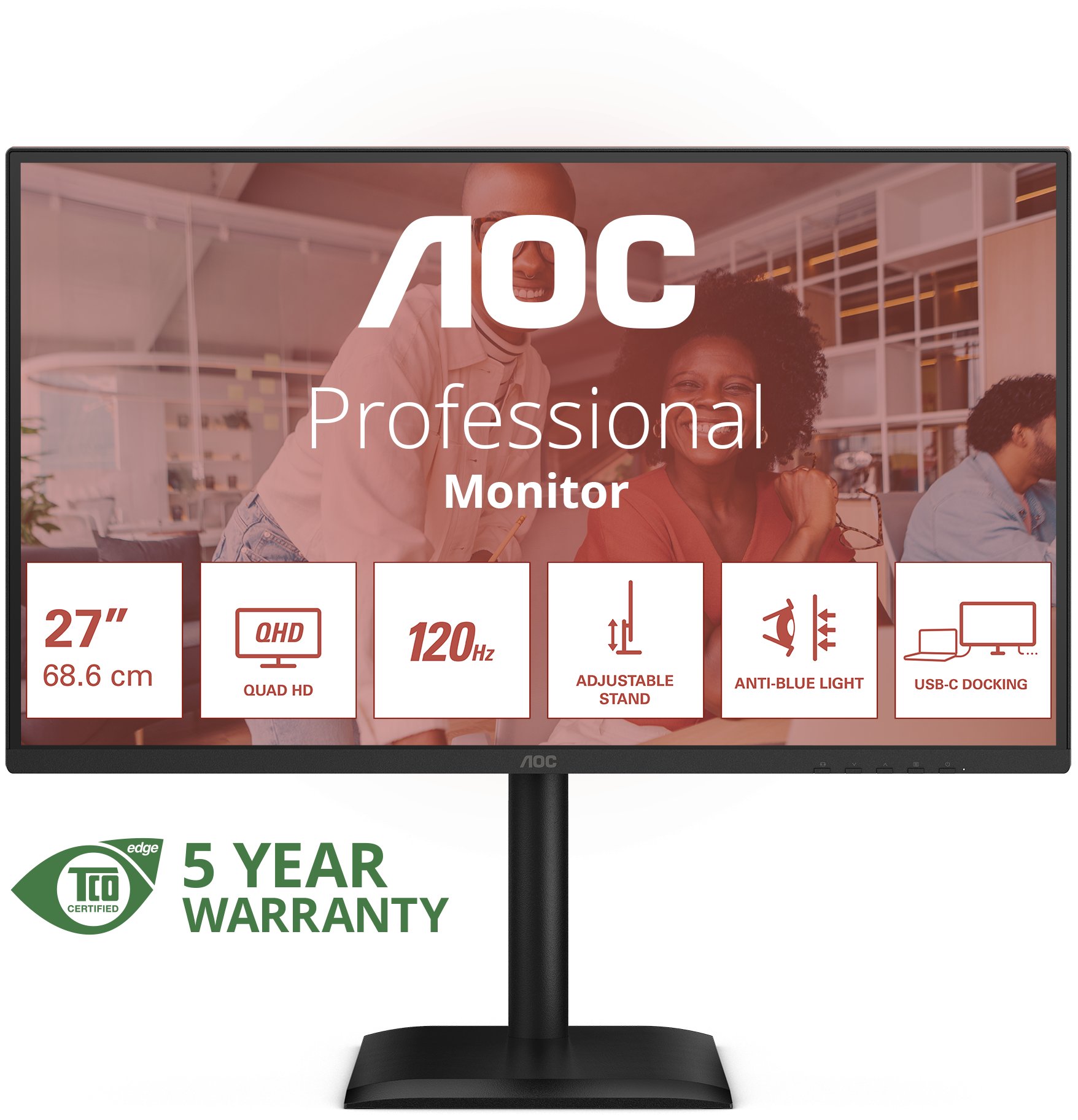 Монитор AOC E4 Q27E4CV, 27\", Quad HD 1440p, 120Hz, црн