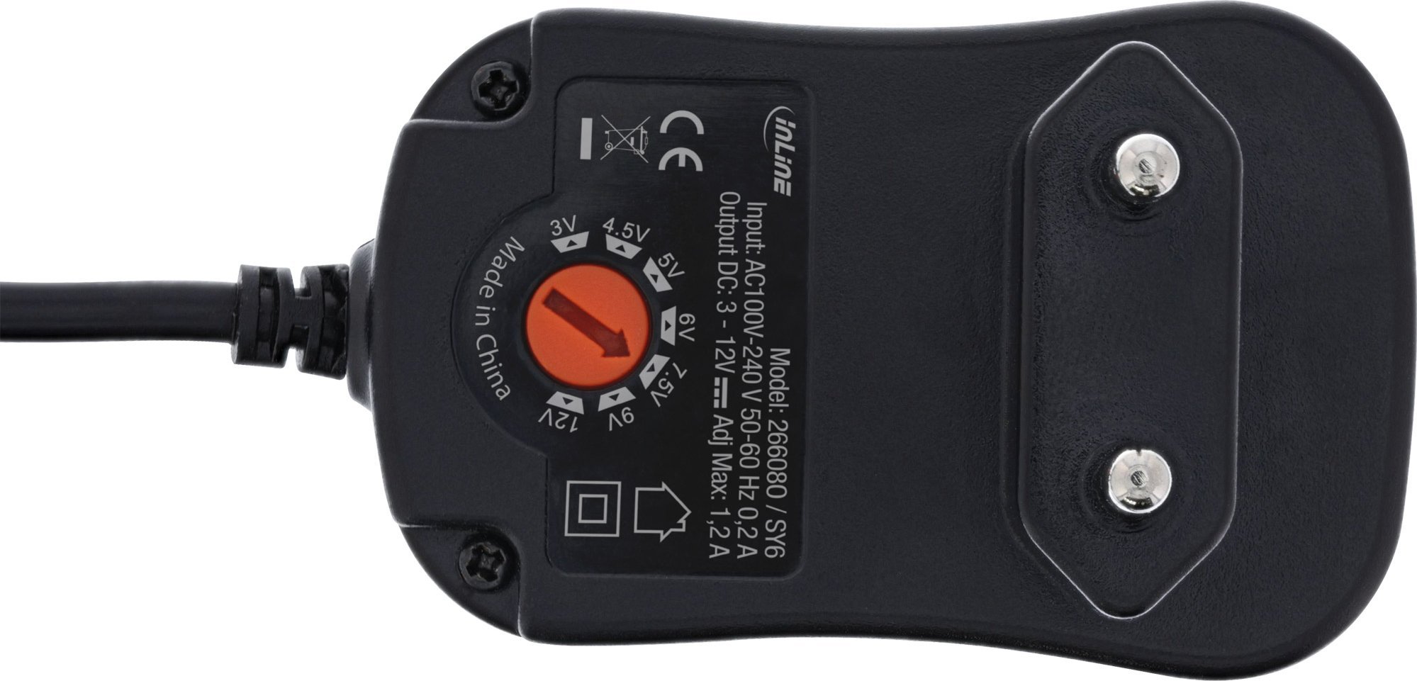 Универзален полнач InLine, 12W, 3-12V 1200mA, црн