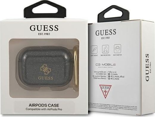 Mbulesë mbrojtëse Guess GUAPUCG4GK Glitter për AirPods Pro, TPU, gri