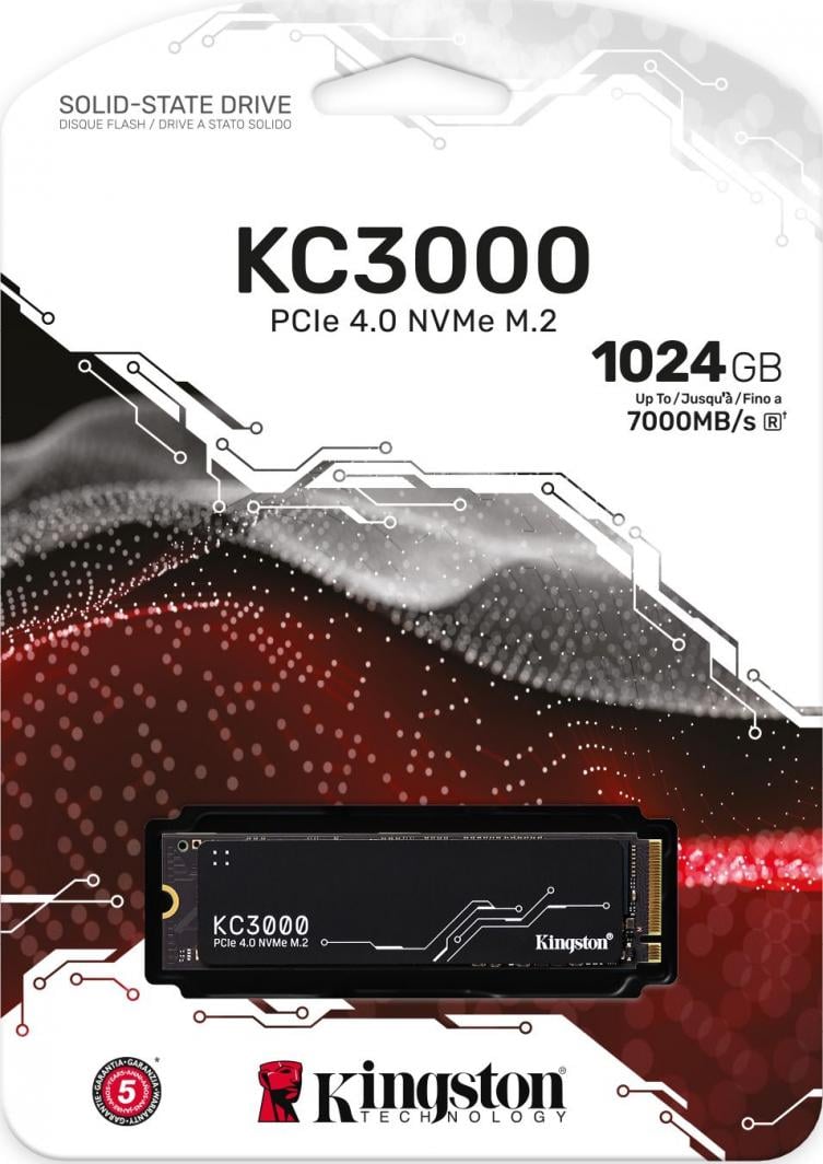 Disk SSD Kingston KC3000, 1 TB M.2 2280 PCI-E x4 Gen4 NVMe (SKC3000S/1024G), i zi