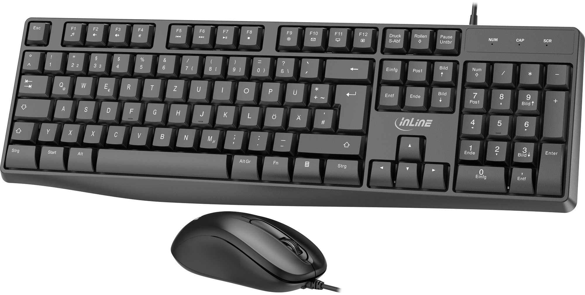 Set tastierë dhe mi InLine Basic Desktop II, USB, 1200 DPI, i zi