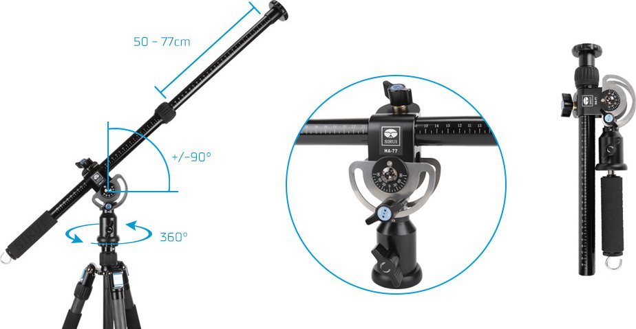 Krah horizontal për tripod Sirui HA-77, alumini, i rregullueshëm, i zi