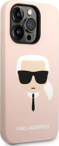 Mbulesë telefoni Karl Lagerfeld për iPhone 14 Pro 6.1", silikon, MagSafe, rozë e çelët