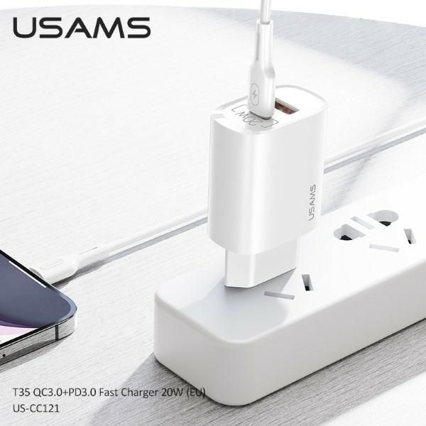 Kokë karikuese Usams T35 1x USB-A 1x USB-C 3 A, e bardhë