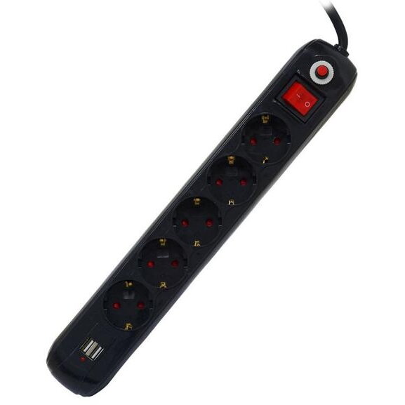 Продолжен кабел Spacer PP-5-45B-USB, 5 приклучоци, 2x USB, 4.5m, црн