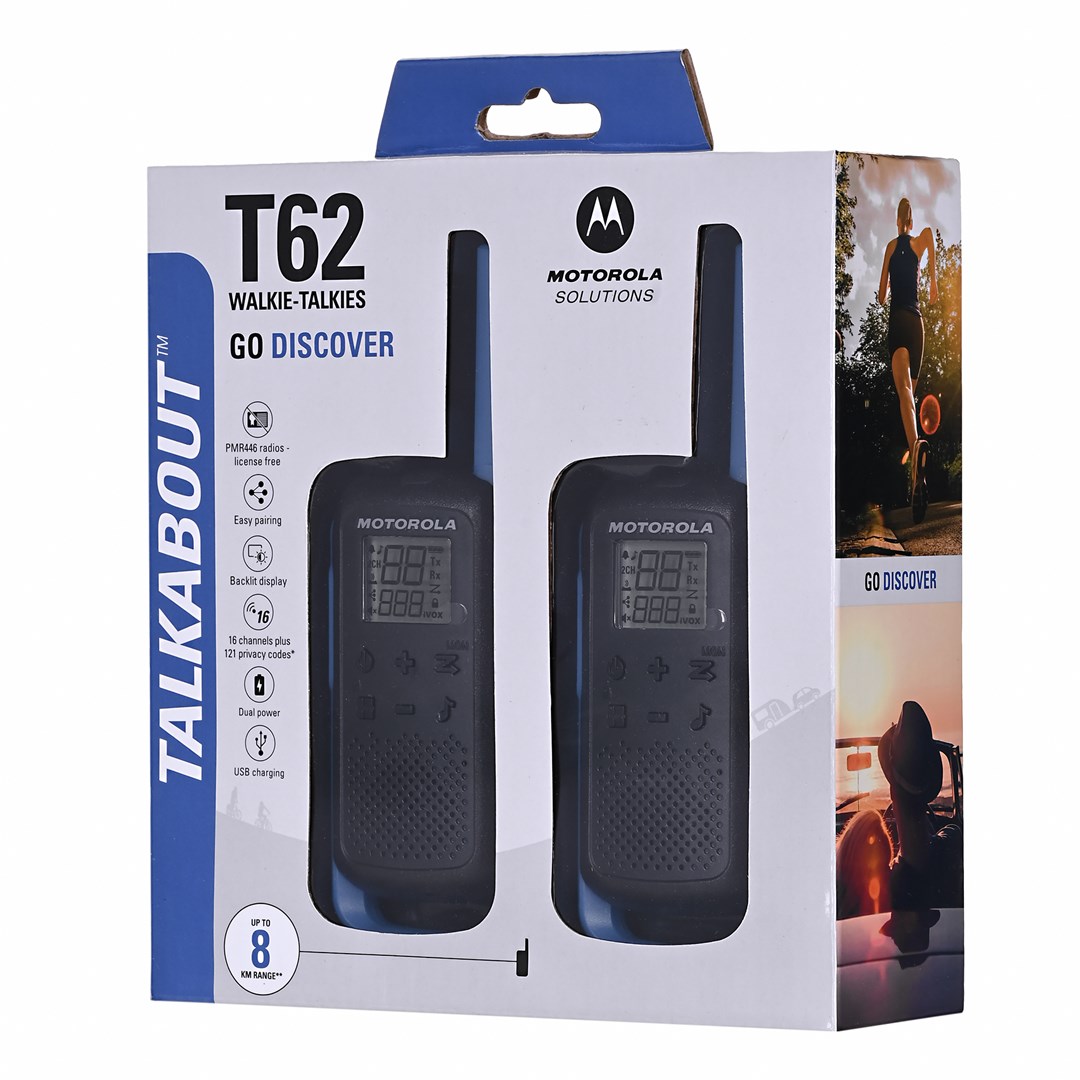 Radiolidhje Motorola TLKR T62, set 2 copë, USB, blu
