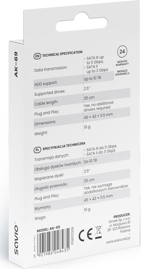 Adapter për disk 2.5" Savio AK-69, USB C 3.1 Gen 1, SATA, i zi