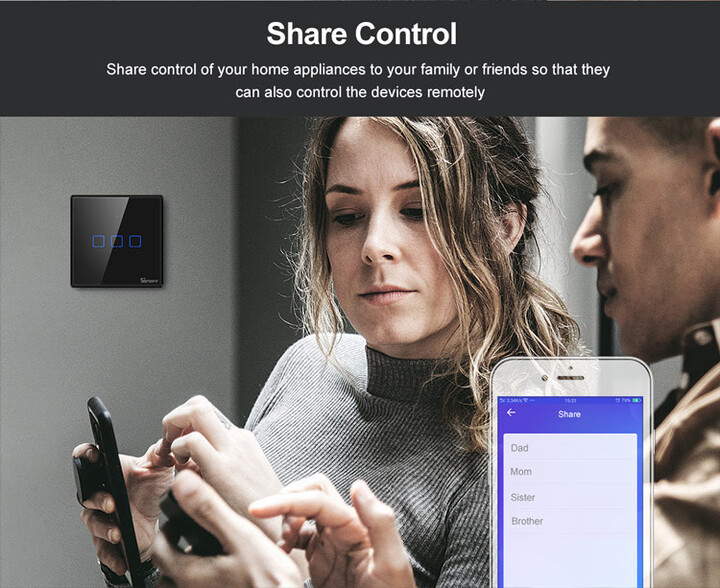 Ndërprerës Smart WiFi + RF 433 Sonoff T3 EU TX (2-channel)