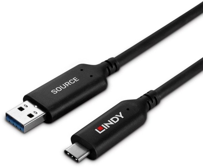 Kabllo USB Lindy USB 3.2 Gen 1, Type A në Type C, 25m, e zezë