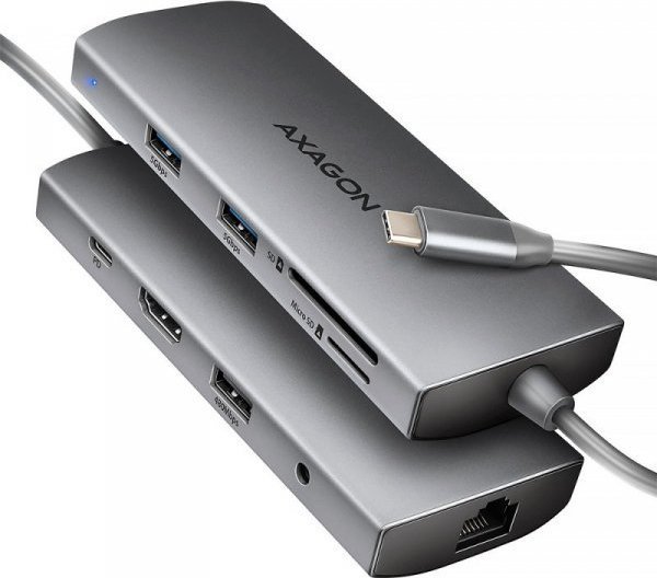Hub USB Axagon HMC-8HLSA, USB-C 3.2 Gen 1, 9 porta, HDMI 4K, gri