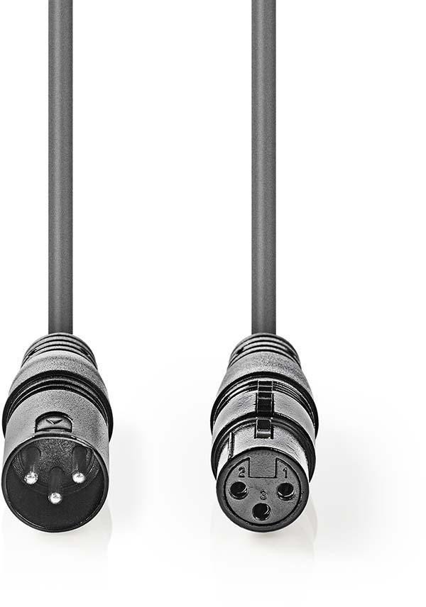 Kabllo DMX Nedis OnStage, XLR 3 pin mashkull në femër, 1.5 m, gri