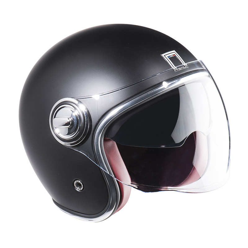 Helmetë moto Nox Premium Jet Heritage, polikarbonat, mburojë dielli, e zezë