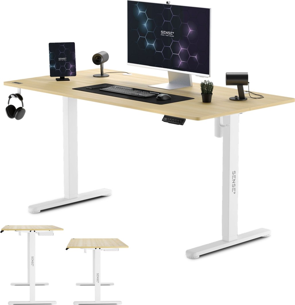 Tavolinë SENSE7 Nojo, 140cm x 70cm, e bardhë/ druri e hapur