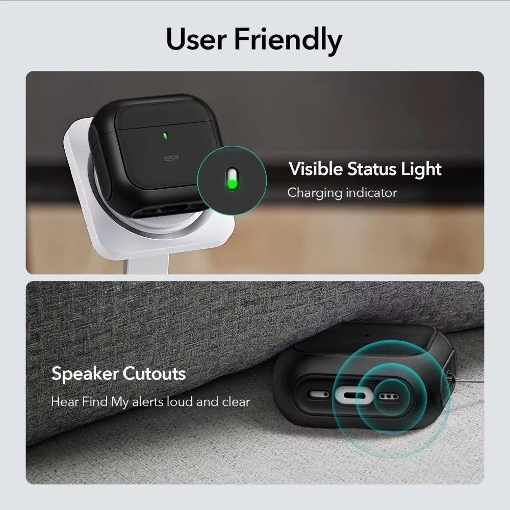 Обвивка ESR Orbit HaloLock MagSafe за Apple AirPods 4, со јажe, црна