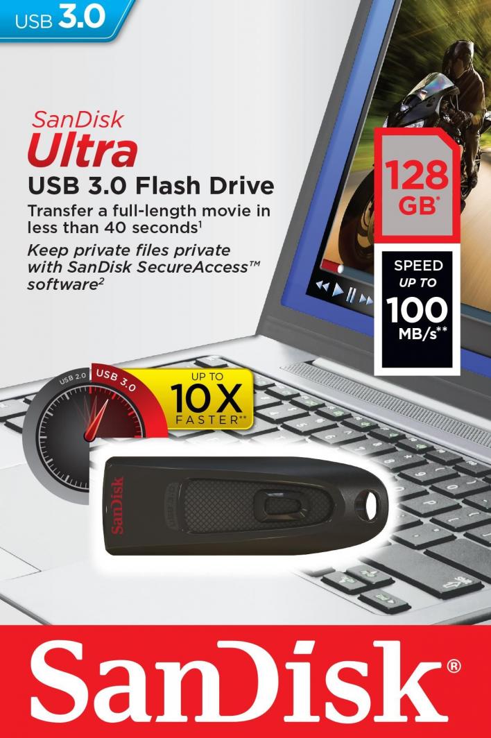 SanDisk Ultra USB 3.0 Flash Drive SDCZ48-128G-U46, 128 GB
