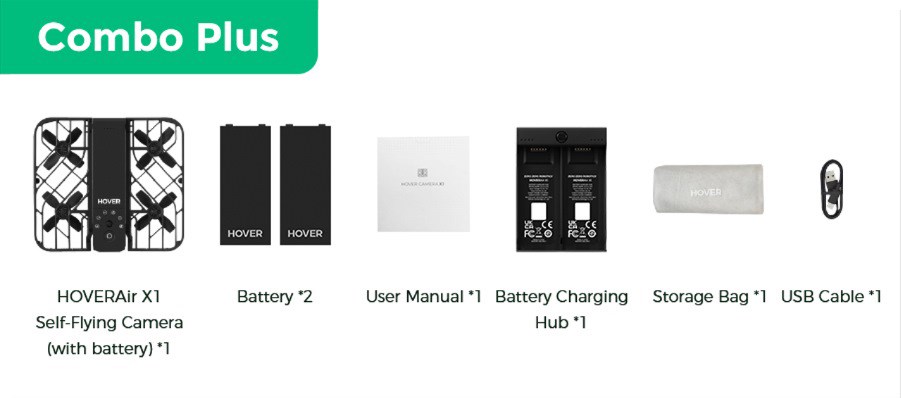 Dron HoverAir X1 Combo Plus, me WiFi, i bardhë