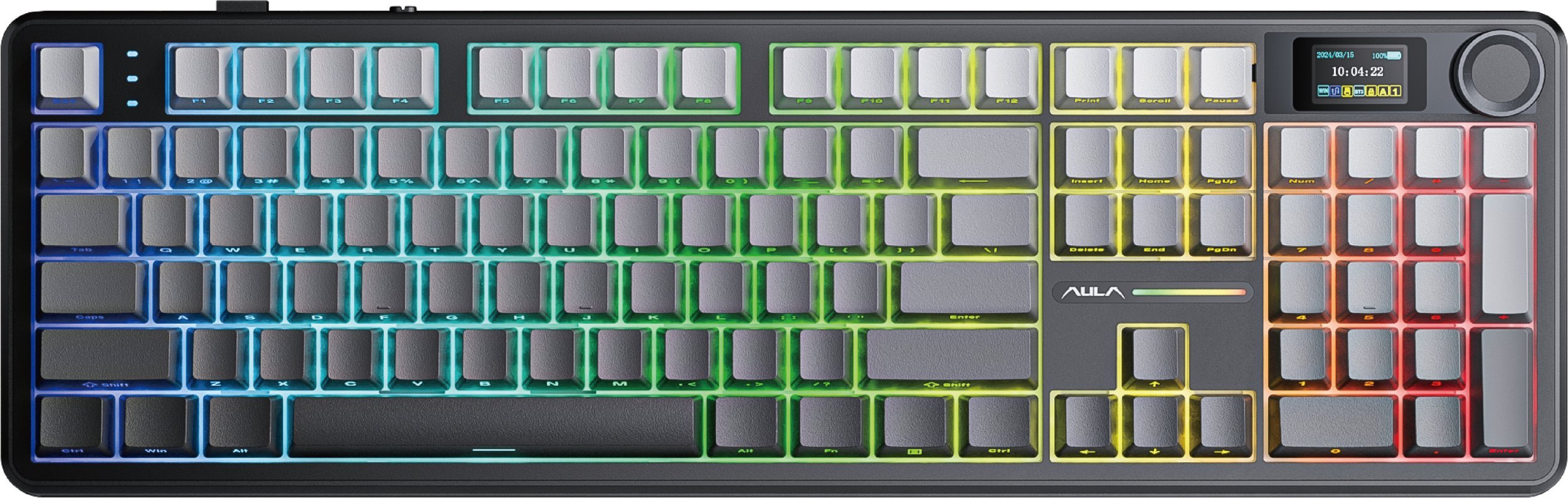 Tastierë mekanike wireless AULA F108 Pro, 104 taste, RGB, ekran digjital, gradient gri