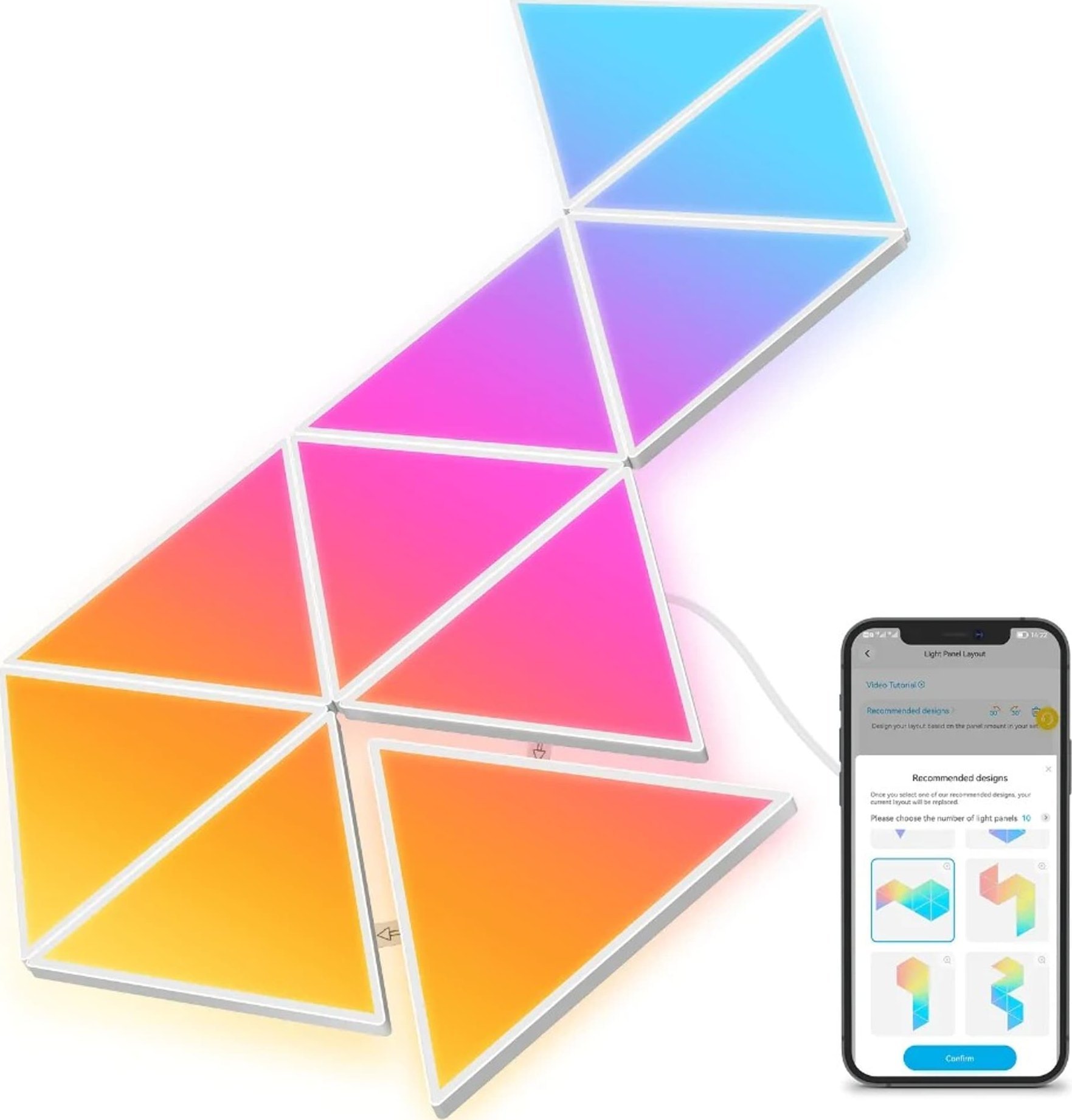 Panele ndriçuese inteligjente Govee Glide Triangle Light Panels, paketë 10 copë, RGBIC, shumëngjyrëshe