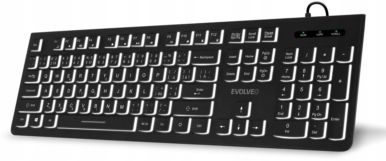 Tastierë EVOLVEO K1010, me kabllo, ndriçim i bardhë, e zezë