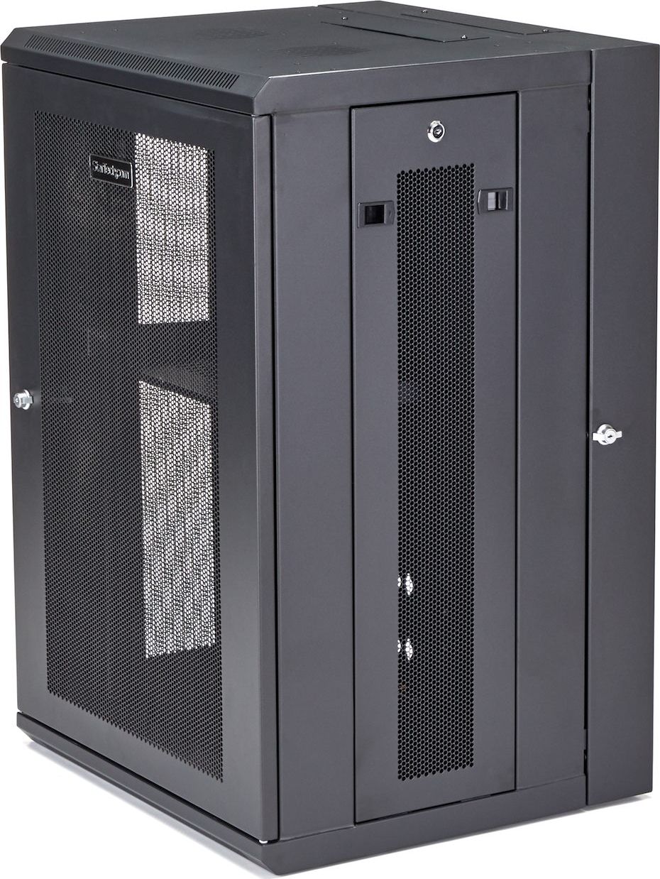 Kabinet rrjeti StarTech 4 Post 18U, montim në mur, me raft 1U, i zi