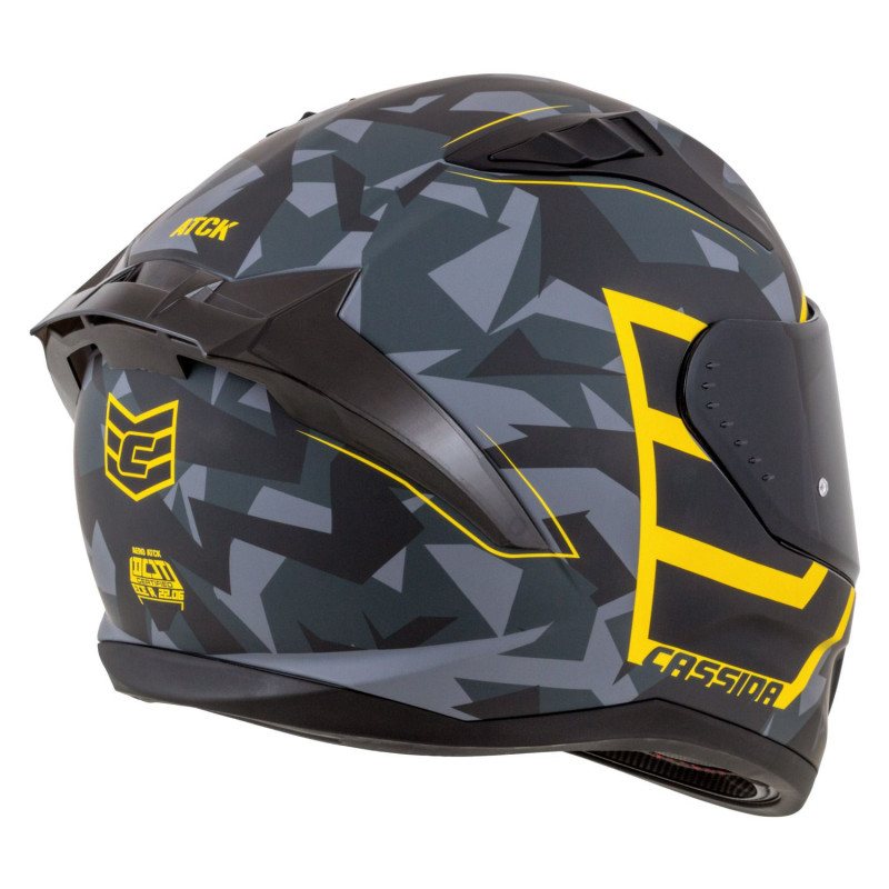 Helmetë motoçiklete Cassida Aero ATCK, integrale, me 2 vizore, gri kamuflazh e zezë e verdhë neon